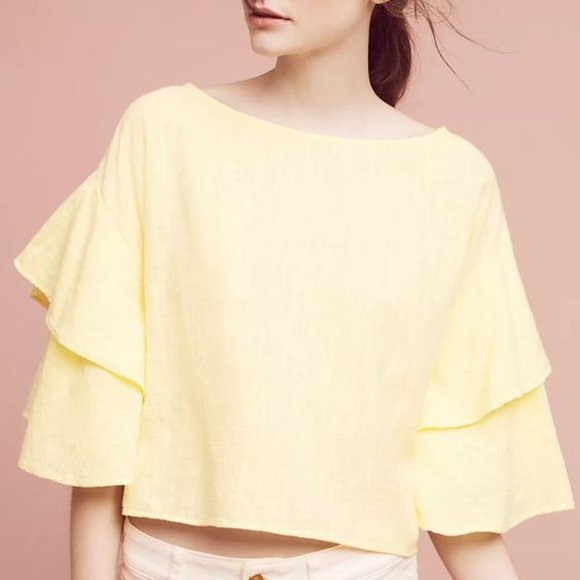 Anthropologie Yellow Spring Summer Crop Top - Picture 2 of 8